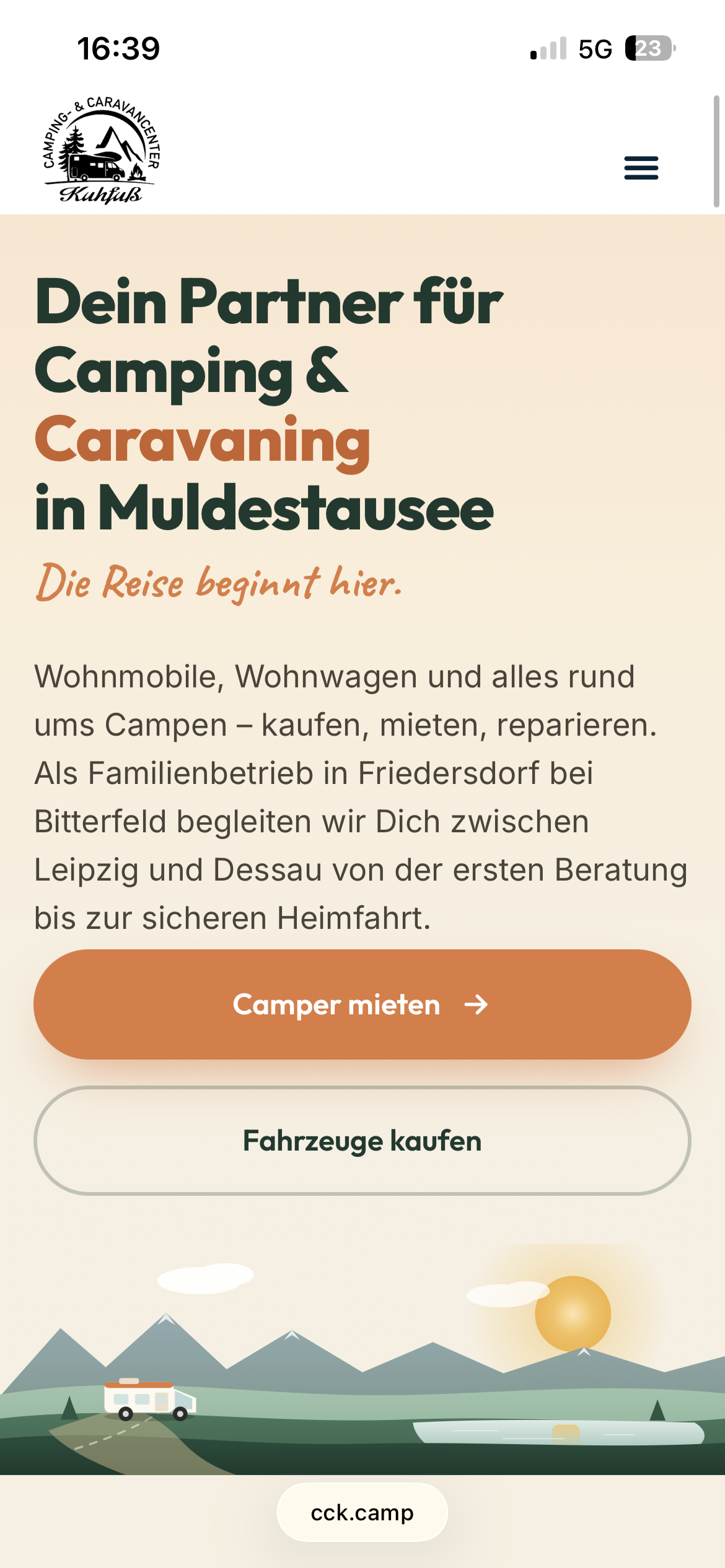 Caravan-Center Kuhfuß Website — Mobile-Ansicht