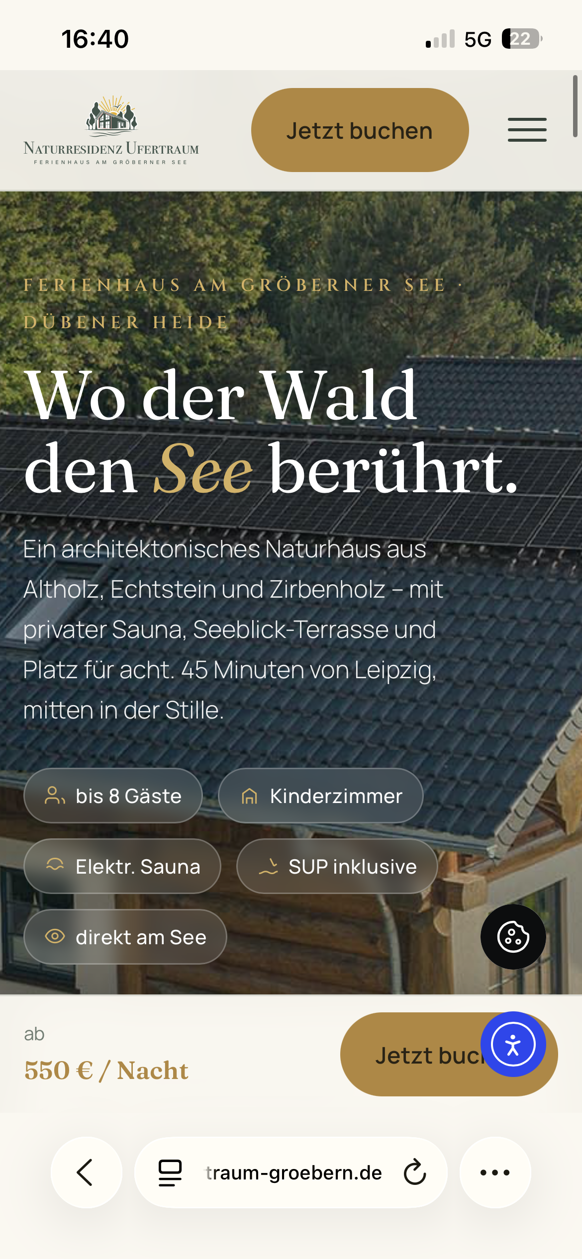 Naturresidenz Ufertraum Website — Mobile-Ansicht